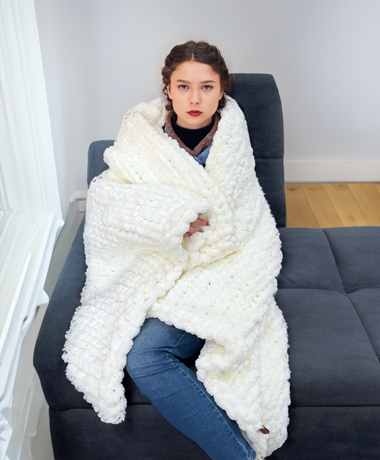 "Handmade chunky chenille yarn blanket" - One Color