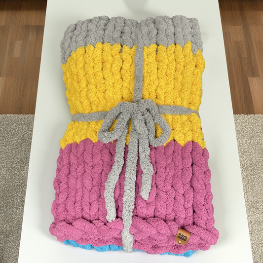 "Handmade chunky chenille yarn blanket" - Multicolor