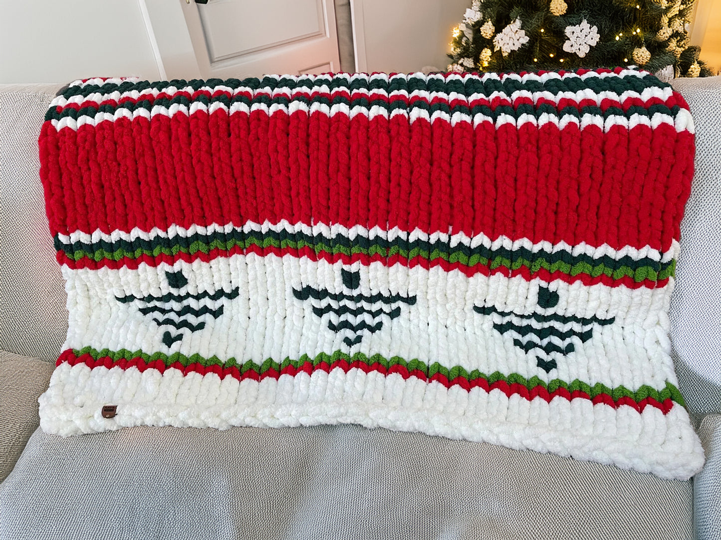 Handmade Christmas soft chunky chenille blanket. Supreme coziness.