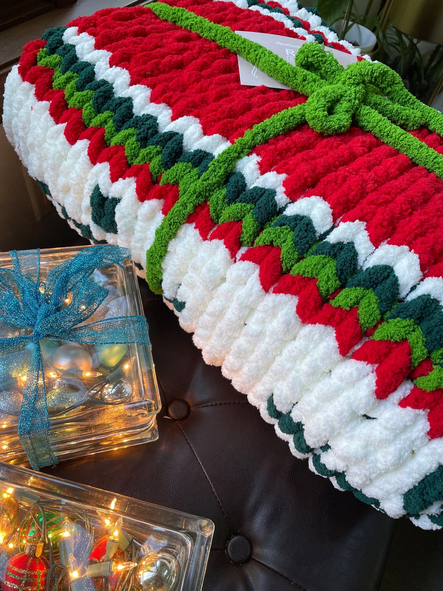 Handmade Christmas soft chunky chenille blanket. Supreme coziness.