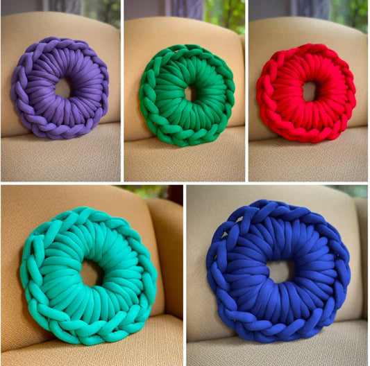 Hand crochet rounded shape pillow/cushion tube yarn.