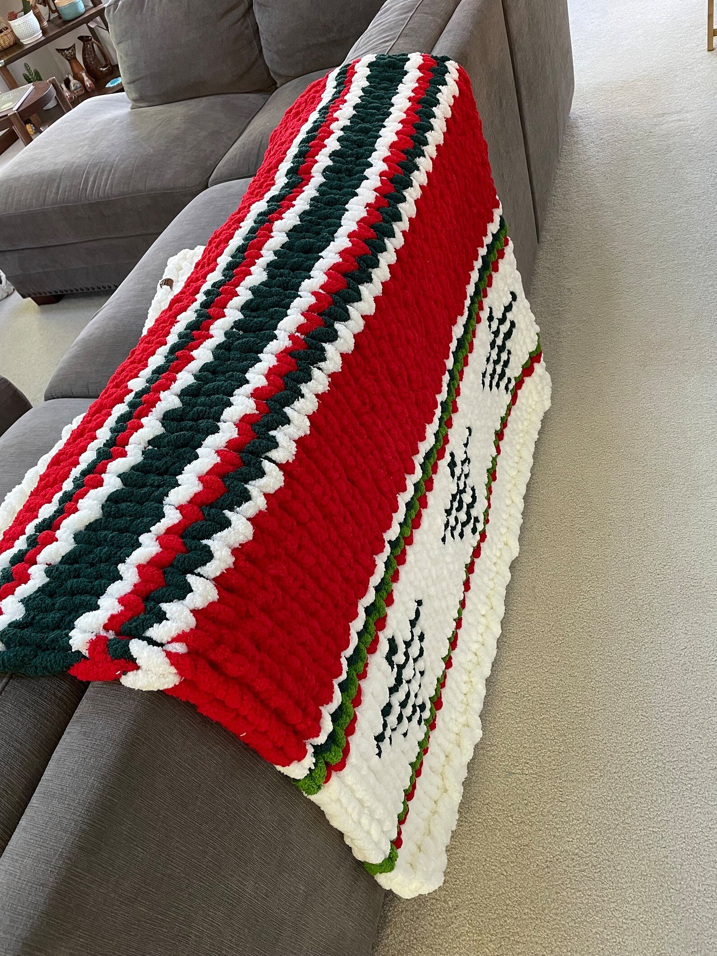 Handmade Christmas soft chunky chenille blanket. Supreme coziness.