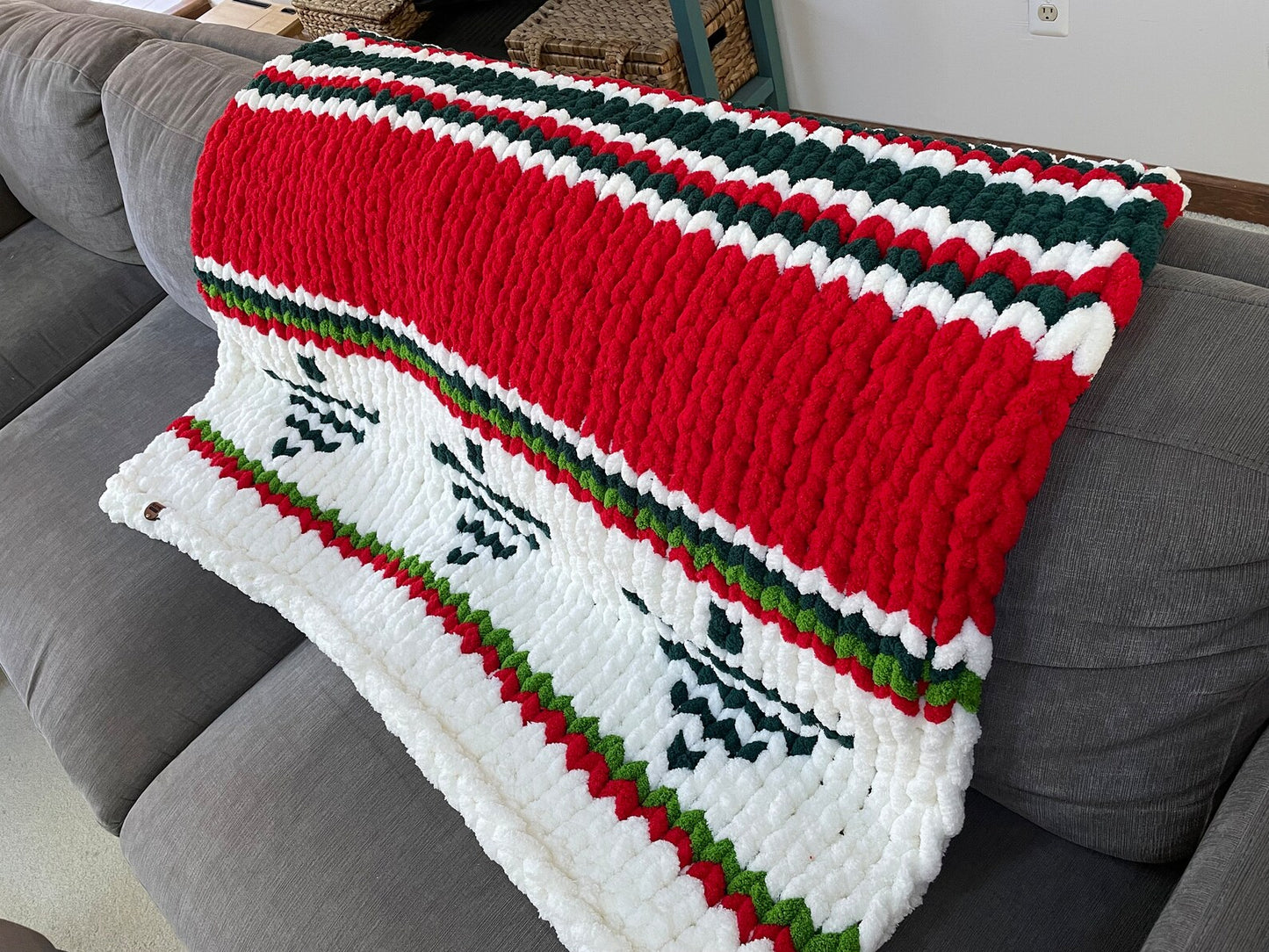 Handmade Christmas soft chunky chenille blanket. Supreme coziness.