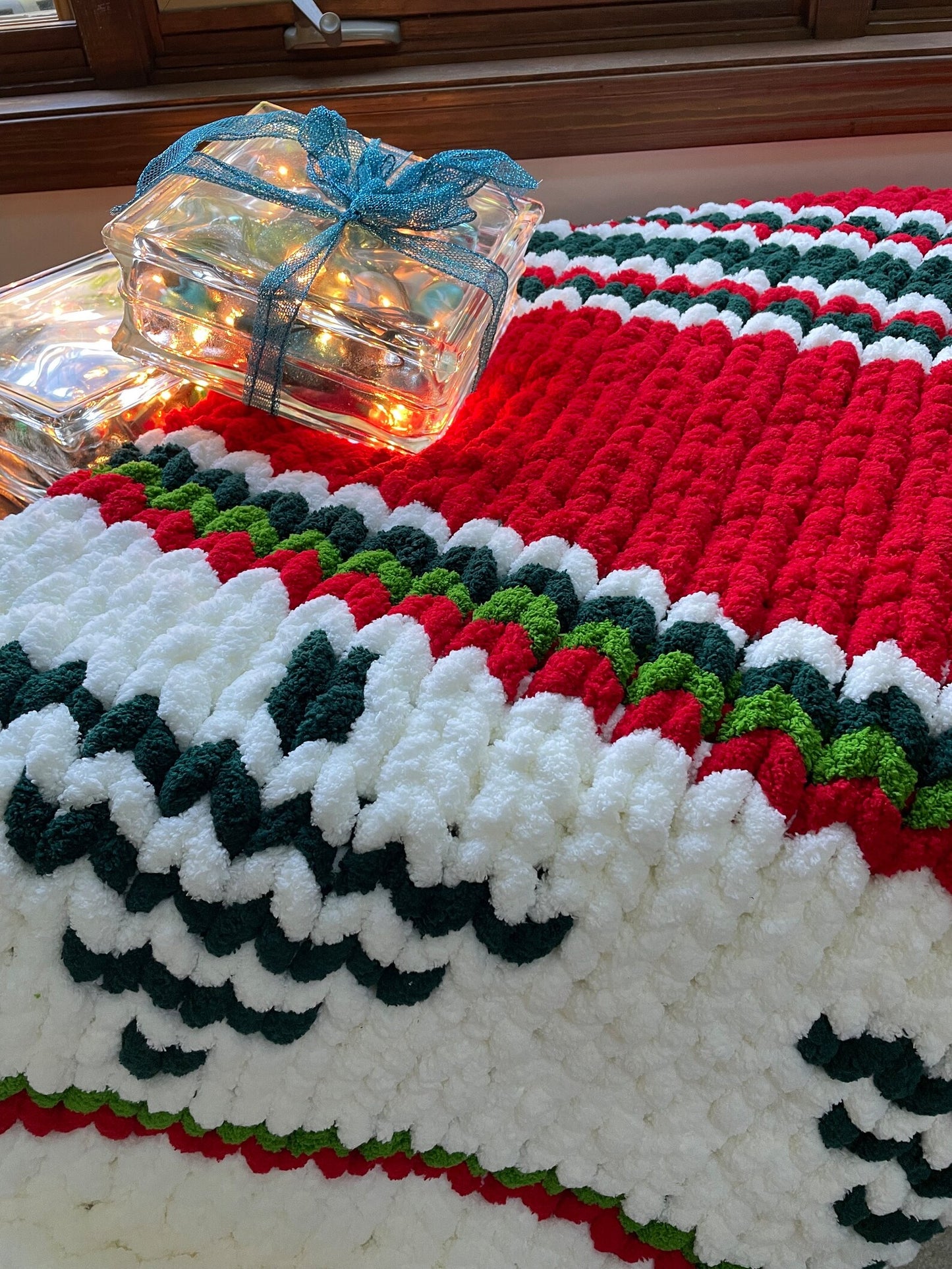 Handmade Christmas soft chunky chenille blanket. Supreme coziness.