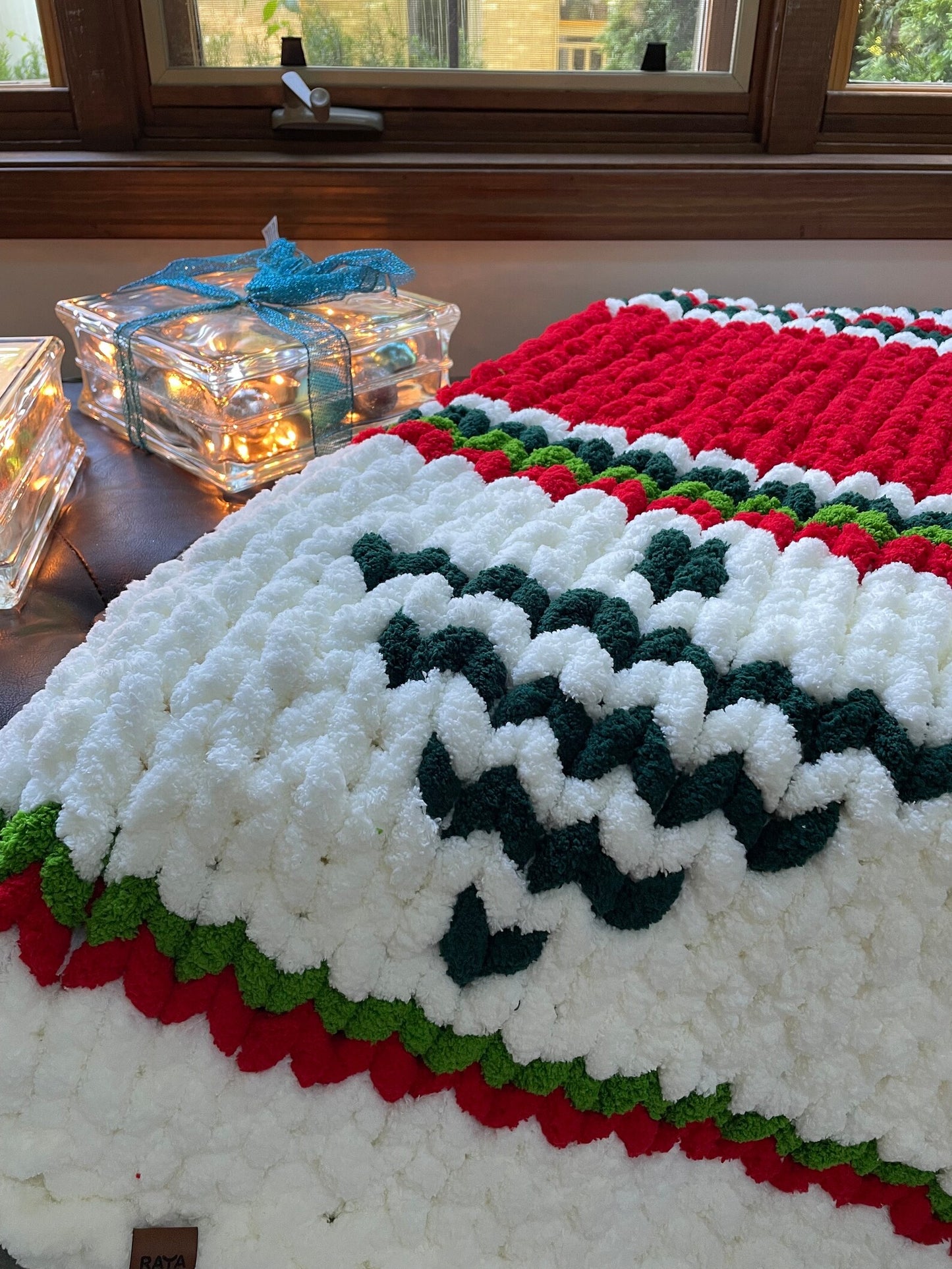 Handmade Christmas soft chunky chenille blanket. Supreme coziness.