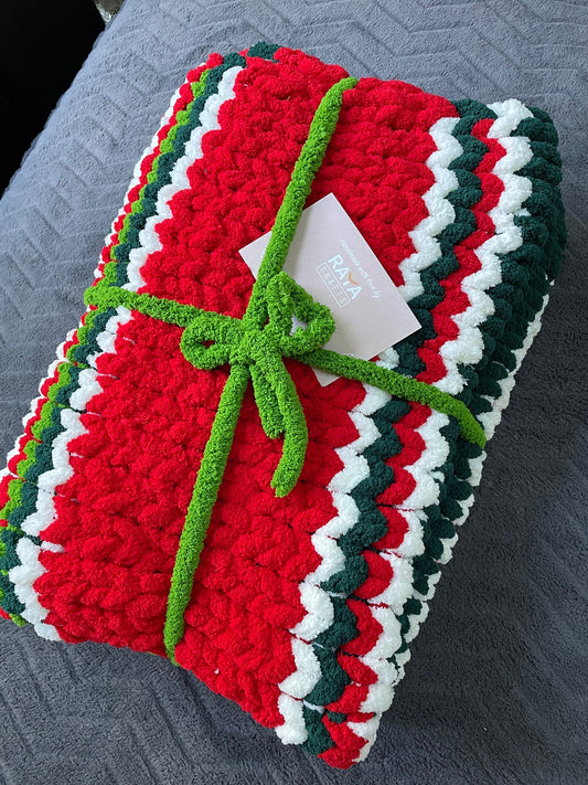 Handmade Christmas soft chunky chenille blanket. Supreme coziness.