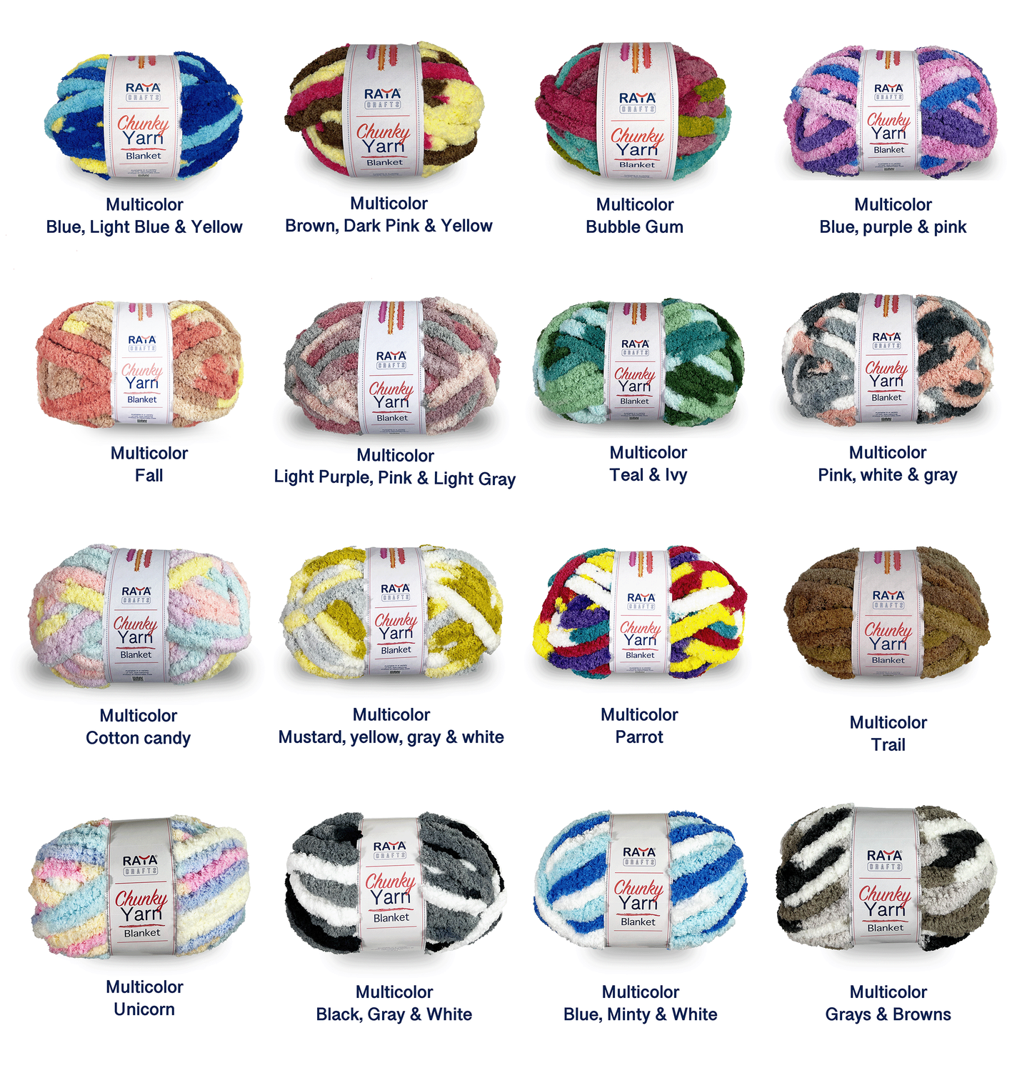 Multicolors Chunky Chenille Blanket Yarn - Jumbo - Size 7